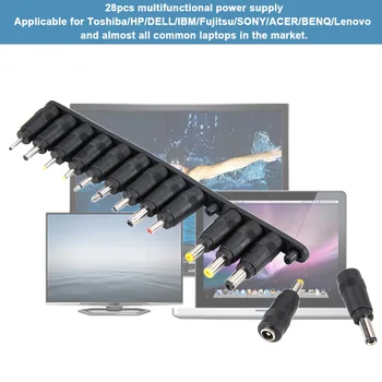 28PCS Večnamensko Notebook Laptop Napajalni Adapter za Polnilnik Priključek DC 5.5 x 2.1 mm ženski Universal Black Priključek