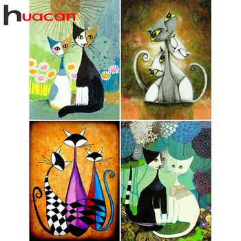 Huacan Diamond Slikarstvo Celoten Kvadratni Vaja Mačka DIY Diamond Vezenje Popoln Komplet Cartoon Živali Diamond Mozaik Kroglice Umetnosti Doma