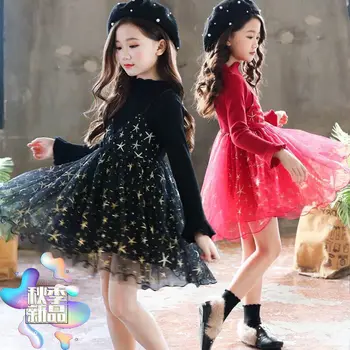 Dekleta Princesa Obleke z Dolgimi Rokavi Spomladi in Jeseni otroška Oblačila Novo korejsko Cvetlični O-vratu Otroci Obleko za 3-13 Let
