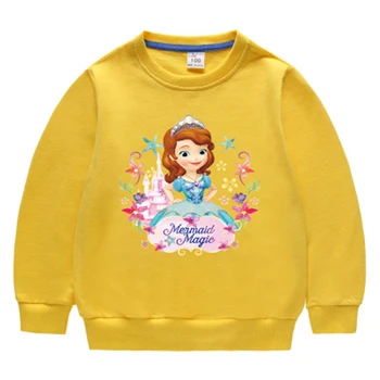 Disney Princesa Sophia Natisne Majica Spomladi in Jeseni Barva Risanka Čistega Bombaža Otroci Majica