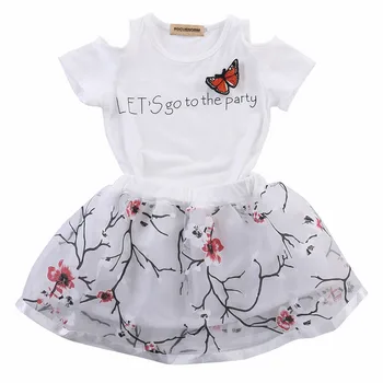 2PCS Malčka Otroci Baby Dekleta T-shirt Vrhovi+Cvetlični Krilo Obleko Obleke Dekliška Oblačila, ki 2T 3T 4T 5T 6T