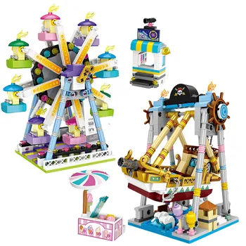 LOŠKI Mini Bloki Prijatelji Zabaviščni Park Ferris Wheel Vrtiljaka Piratske Ladje Pirat Ladje gradniki DIY Opeke Igrače za Dekleta