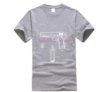 Colt 45 Kalibra Diagram Patent 1911 John T Shirt Umetnosti Tm T Shirt Popust 100 % Bombaž Za moške Novost Moški t-shirt