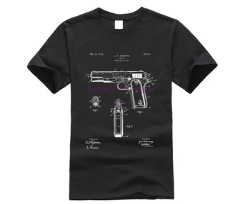 Colt 45 Kalibra Diagram Patent 1911 John T Shirt Umetnosti Tm T Shirt Popust 100 % Bombaž Za moške Novost Moški t-shirt