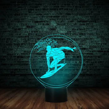 Vodni Šport športnik 3D Iluzije Svetlobe surf Slog LED 7 Barve touch senzor Noč Svetlobe USB/Baterija Upravlja Darilo Pokal Deskarjev