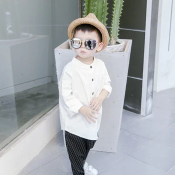 Kitajski slog bombaž perilo baby fantje belo srajco starost 1-6 let fant, dolg rokav vrhovi 2019 pomlad preprosto priložnostne otroška majica