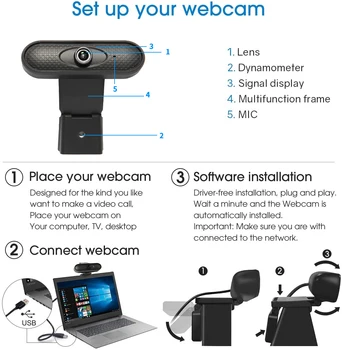 Webcam 1080P, HDWeb Kamere imajo Vgrajen Mikrofon, HD 1920 x 1080p USB Plug n Play Web Cam, Široki Video