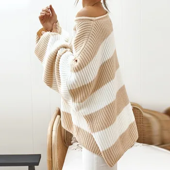Priložnostne prugasta nosečnice pulover ženske jeseni leta 2020 dolg rokav ohlapen pulover pozimi noseča plesti dame jopica