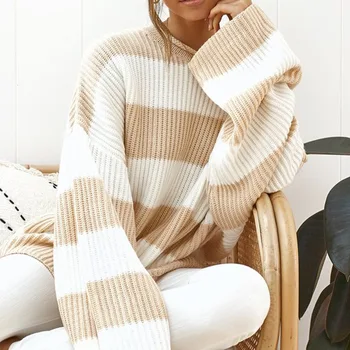 Priložnostne prugasta nosečnice pulover ženske jeseni leta 2020 dolg rokav ohlapen pulover pozimi noseča plesti dame jopica