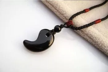 Naravni Obsidian Kristalno Šintoistični Magatama Amulet Obesek