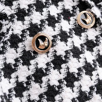 Vintage stilom houndstooth kariran tweed jopič ženske 2019 zarezo ovratnik tassel dolg plašč ženski urad obrabe moda vrhovi