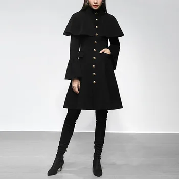 2020 jeseni, pozimi moda stojalo ovratnik plašč volnene plašč ženske črna beloprsi singl volne mešanice plašč