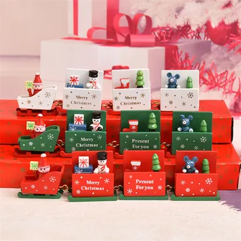 Nov Božični vlak pobarvan les s Santa/bear Božič otrok igrače darilo ornament navidad Božično Dekoracijo za dom Novo Leto darilo