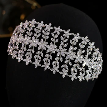 Nove Luksuzne Kristali Cirkonija Cvet Tiaras Headdress Royal Queen Krono Za Družico Parada Stranka