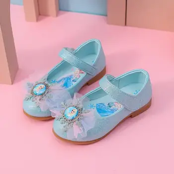 Dekleta Disney usnjeni čevlji risanka zamrznjene sladko srčkan lok princesa priložnostne čevlji baby eno čevlji pomlad jesen otroci čevlji