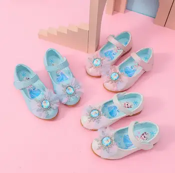 Dekleta Disney usnjeni čevlji risanka zamrznjene sladko srčkan lok princesa priložnostne čevlji baby eno čevlji pomlad jesen otroci čevlji