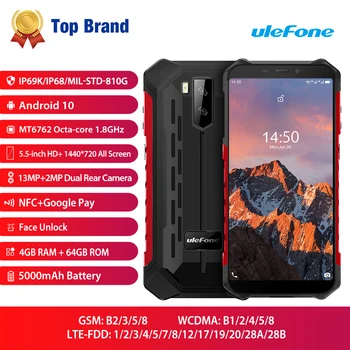 Ulefone Oklep X5 Pro NFC 4G LTE Mobilni Telefon Android 10 Robustno Vodotesno Pametni IP68 MT6762 Mobilni Telefon, 4 GB, 64 GB jedro Octa