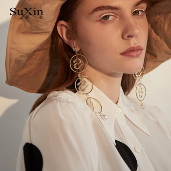 SuXin uhani 2020 novo preprost krog serpentine uhani za ženske dolgo zlitine obesek, uhani nakit darilo