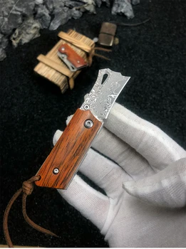 Damask jekla odprto okno mini nož oster prenosna zložljiva mala rezilo prenosni keychain majhne visi na prostem nož za kampiranje