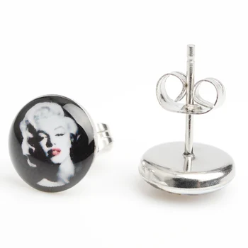 18Pairs 10 mm Letnik Black Marilyn Monroe iz Nerjavečega Jekla Stud Uhan boucle d'oreille oorbellen pusety earings modni nakit