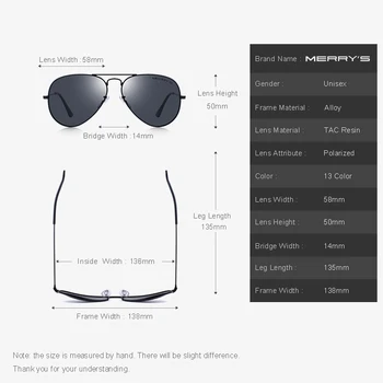 MERRYS DESIGN Moški/Ženske Klasičnih Pilotni Polarizirana sončna Očala 58mm UV400 Zaščito S8025