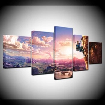 5 plošči tiskanja The Legend of Zelda Dih Divje Umetniško platno okvir Plakat, Novo Igro Slike za otroška soba Stenski Dekor