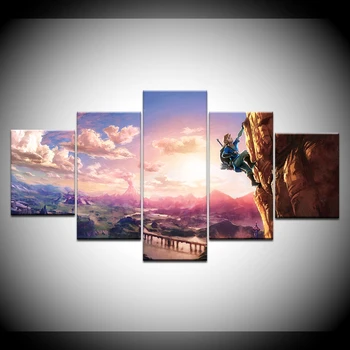 5 plošči tiskanja The Legend of Zelda Dih Divje Umetniško platno okvir Plakat, Novo Igro Slike za otroška soba Stenski Dekor