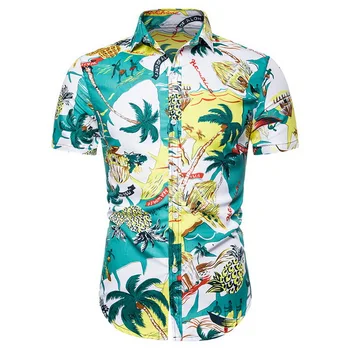 DIHOPE moška Moda Tisk Majice Priložnostne Gumb Navzdol Kratek Rokav Hawaiian Majica Počitnice na Plaži Slim Fit Stranka Majice, Vrhovi